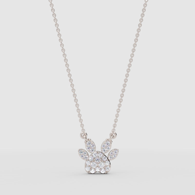 Paw Print Pendant Necklace With Diamond Stones - One