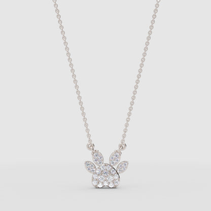 Paw Print Pendant Necklace With Diamond Stones - One