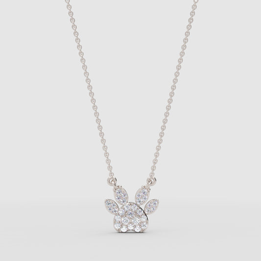 Paw Print Pendant Necklace With Diamond Stones - One