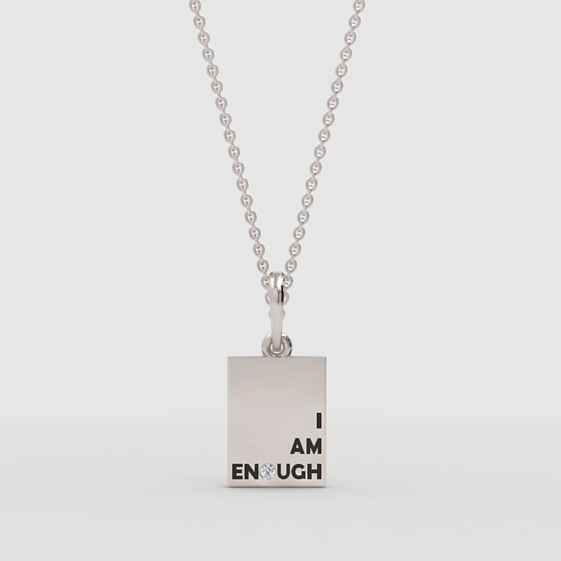I Am Enough Inspirational Rectangle Pendant Necklace With Crystal Accent - One