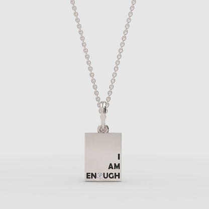 I Am Enough Inspirational Rectangle Pendant Necklace With Crystal Accent - One