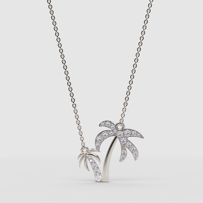 Palm Tree And Surfboard Pendant Necklace With Pav Crystals - One