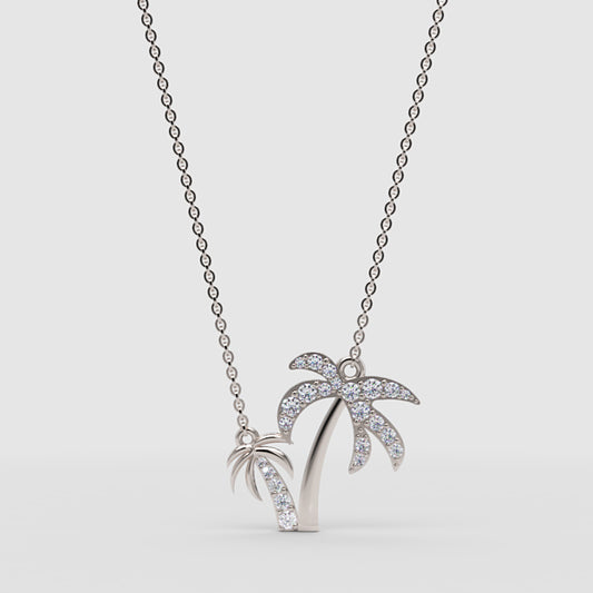 Palm Tree And Surfboard Pendant Necklace With Pav Crystals - One