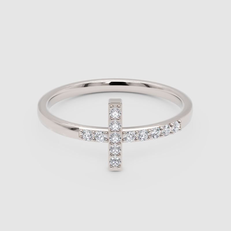 Pav Diamond Cross Ring Delicate Stackable Band - One