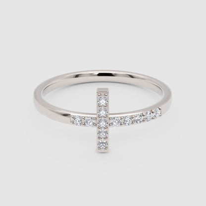 Pav Diamond Cross Ring Delicate Stackable Band - One