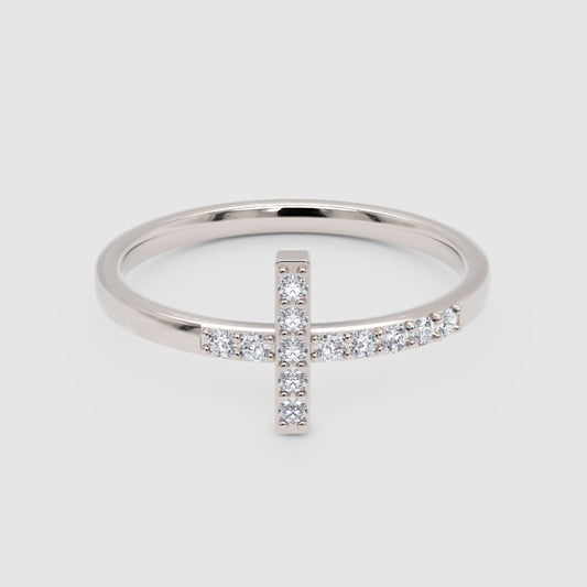 Pav Diamond Cross Ring Delicate Stackable Band
