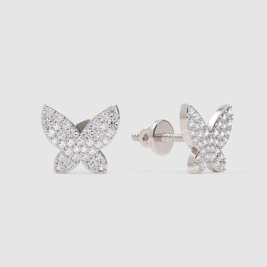 Pav Butterfly Stud Earrings With Screw Back - One