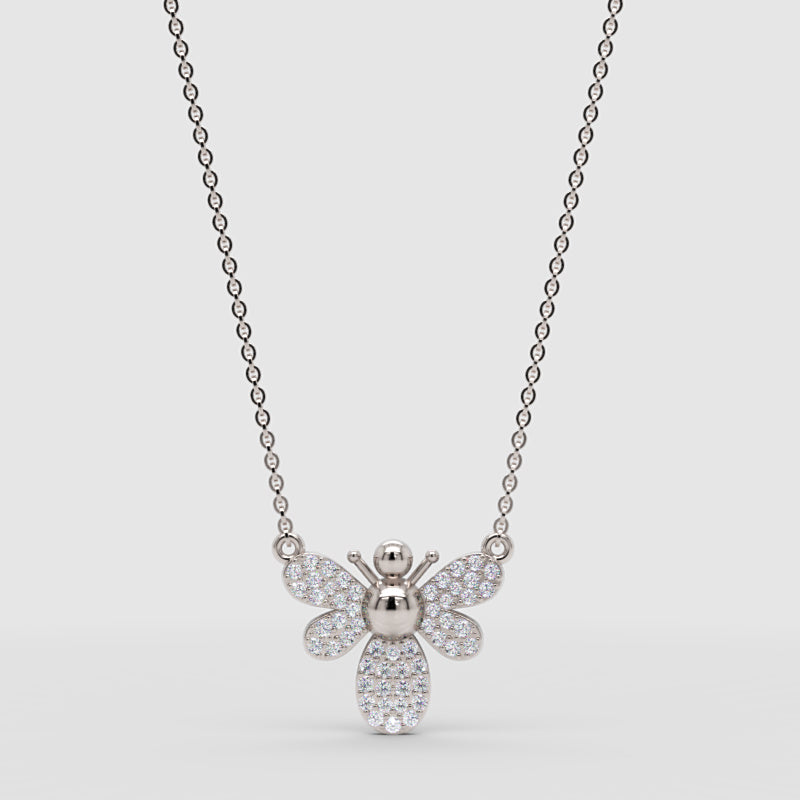 Pav Crystal Bee Pendant Necklace - One