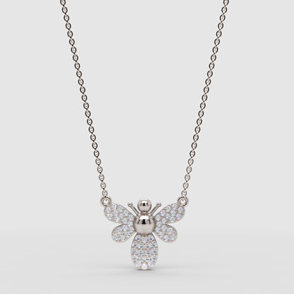 Pav Crystal Bee Pendant Necklace - One