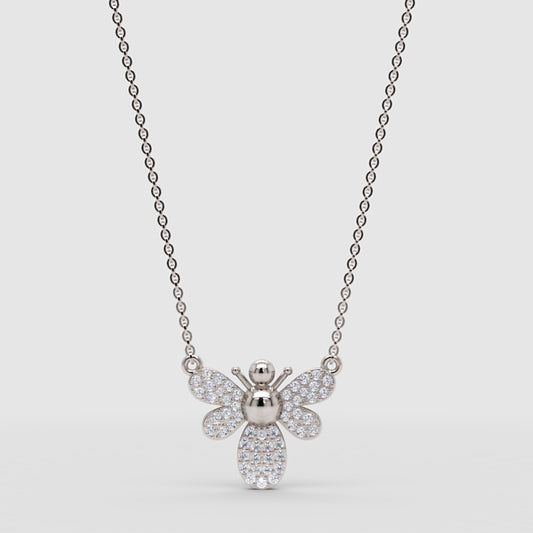 Pav Crystal Bee Pendant Necklace - One