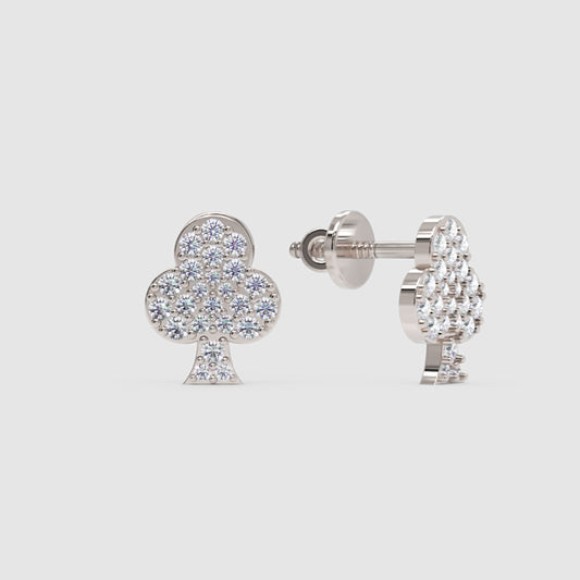 Pav Diamond Club Suit Stud Earrings with Screw Back Closure