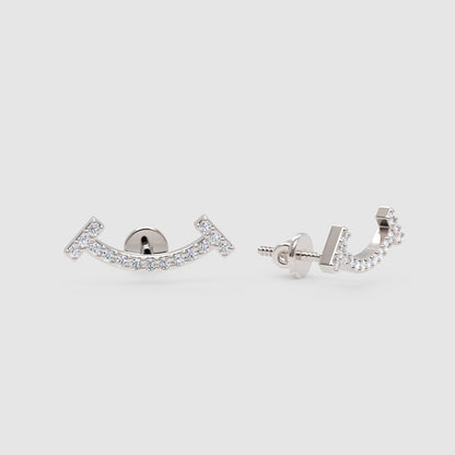 Curved Bar Pav Crystal Ear Jacket Stud Earrings - One