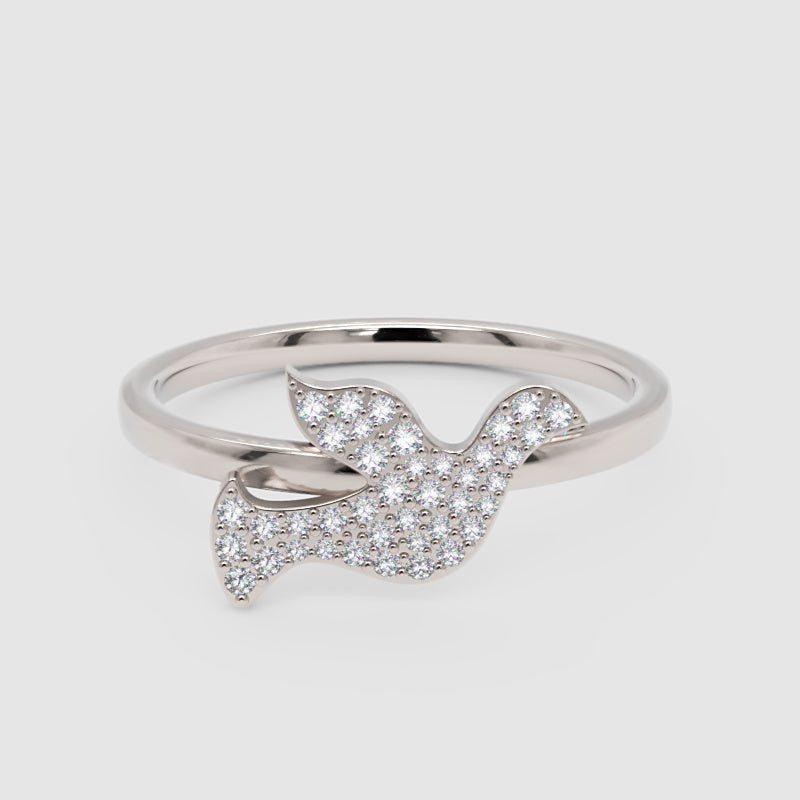 Pav Diamond Dove Bird Ring - One