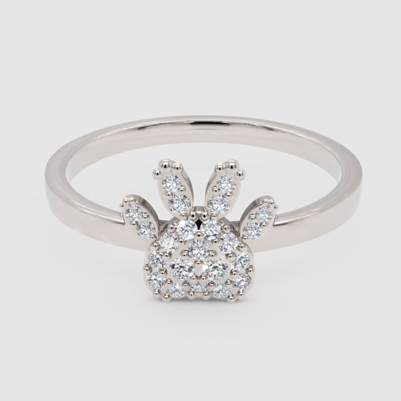 Paw Print Diamond Ring With Cluster Stones Delicate Band - One