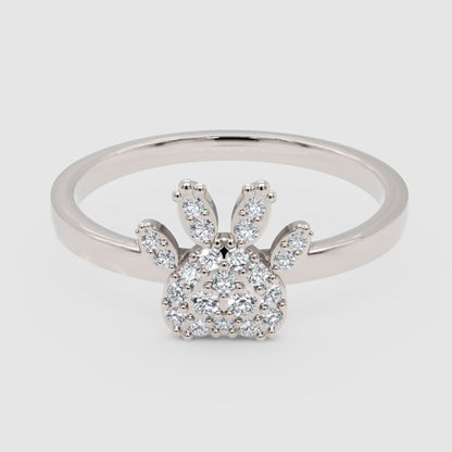 Paw Print Diamond Ring With Cluster Stones Delicate Band - One
