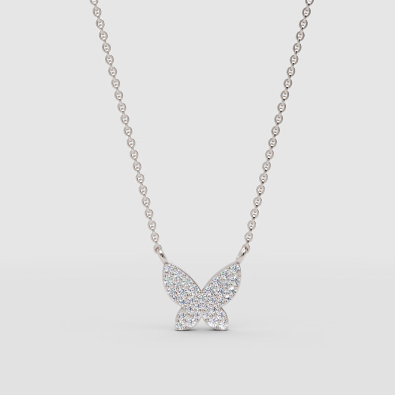 Pav Diamond Butterfly Pendant Necklace - One