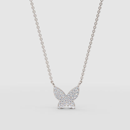 Pav Diamond Butterfly Pendant Necklace - One