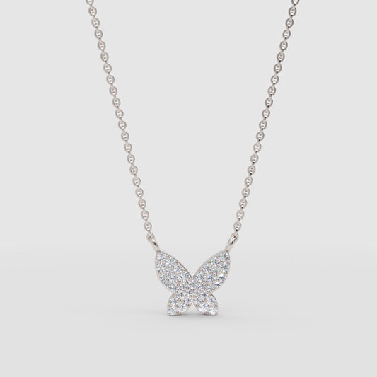 Pav Diamond Butterfly Pendant Necklace - One