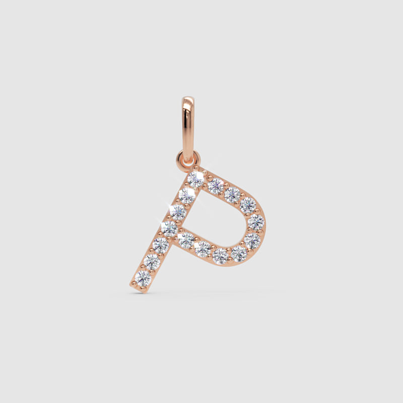 Rose Gold Diamond Letter P Initial Pendant Charm