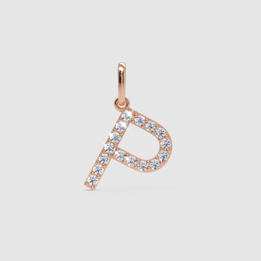 Rose Gold Diamond Letter P Initial Pendant Charm
