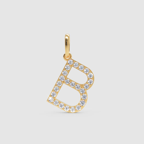 Diamond Letter B Initial Pendant in Solid Gold