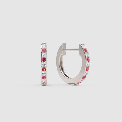 Gemstone And Diamond Huggie Hoop Earrings In White Gold - One