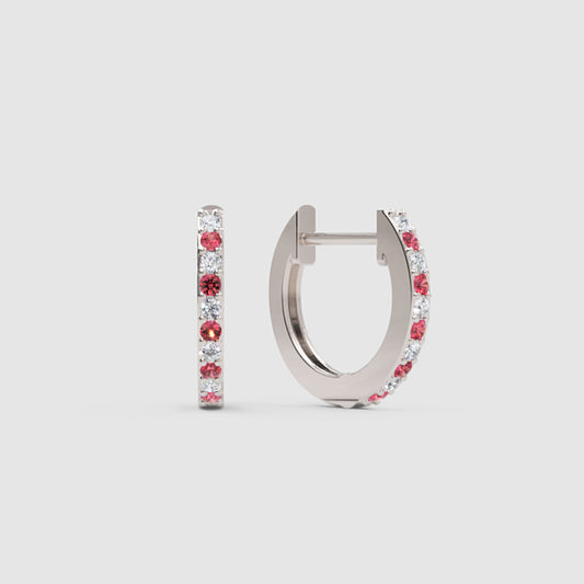 Gemstone And Diamond Huggie Hoop Earrings In White Gold - One