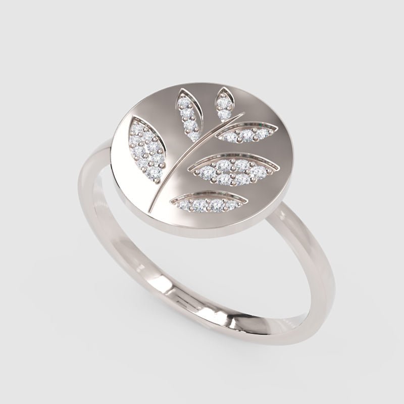 Pav Leaf Disc Ring With Botanical Design - One