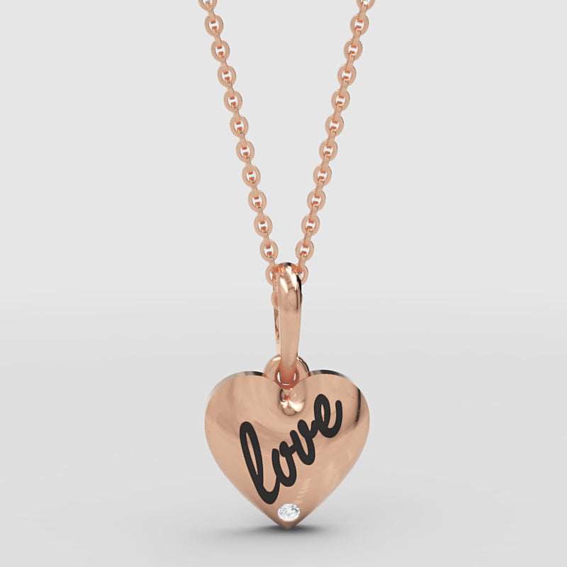 Love Engraved Heart Pendant Necklace With Diamond Accent - One