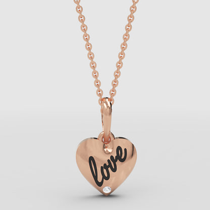 Love Engraved Heart Pendant Necklace With Diamond Accent - One