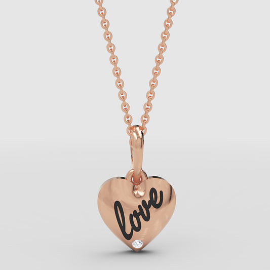 Love Engraved Heart Pendant Necklace With Diamond Accent - One