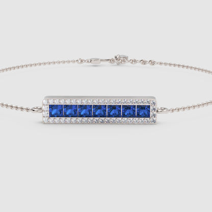 Blue Sapphire And Diamond Bar Bracelet - One