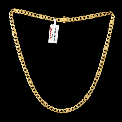 Cuban Link Chain Necklace With Star Pattern Detail 20 Inch - Three