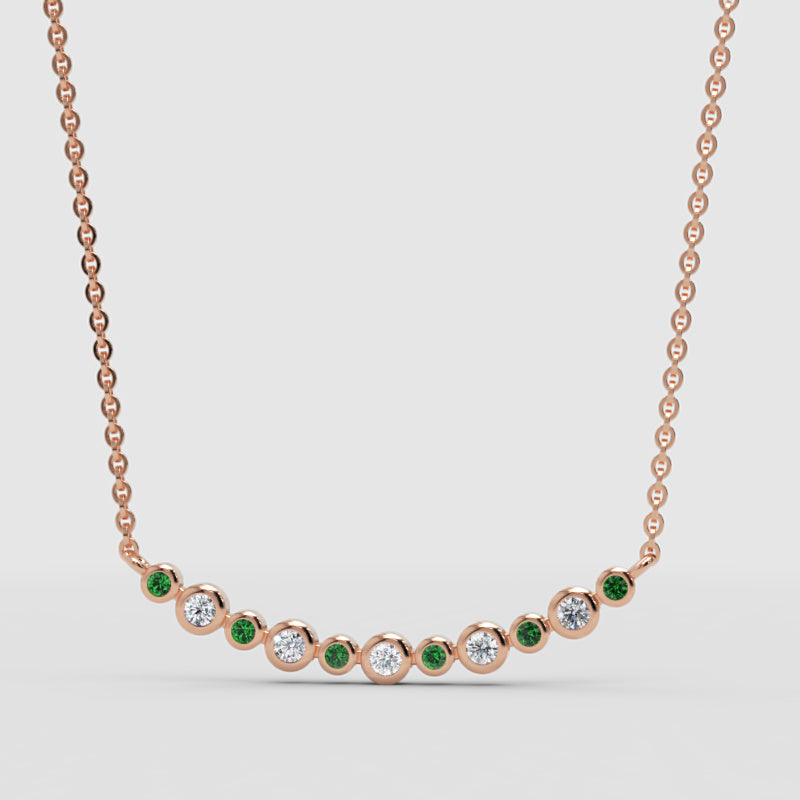 Curved Bar Necklace With Emerald And Diamond Accents - One