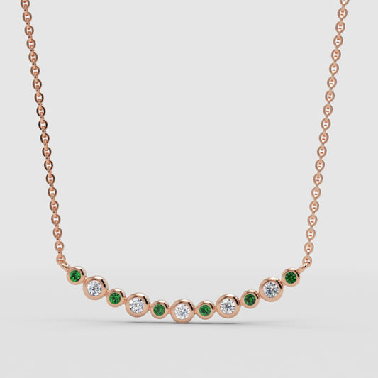 Curved Bar Necklace With Emerald And Diamond Accents - One