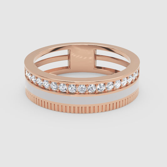 Rose Gold Diamond Band Ring with White Enamel Center – Modern Customizable Statement Ring | Jebij