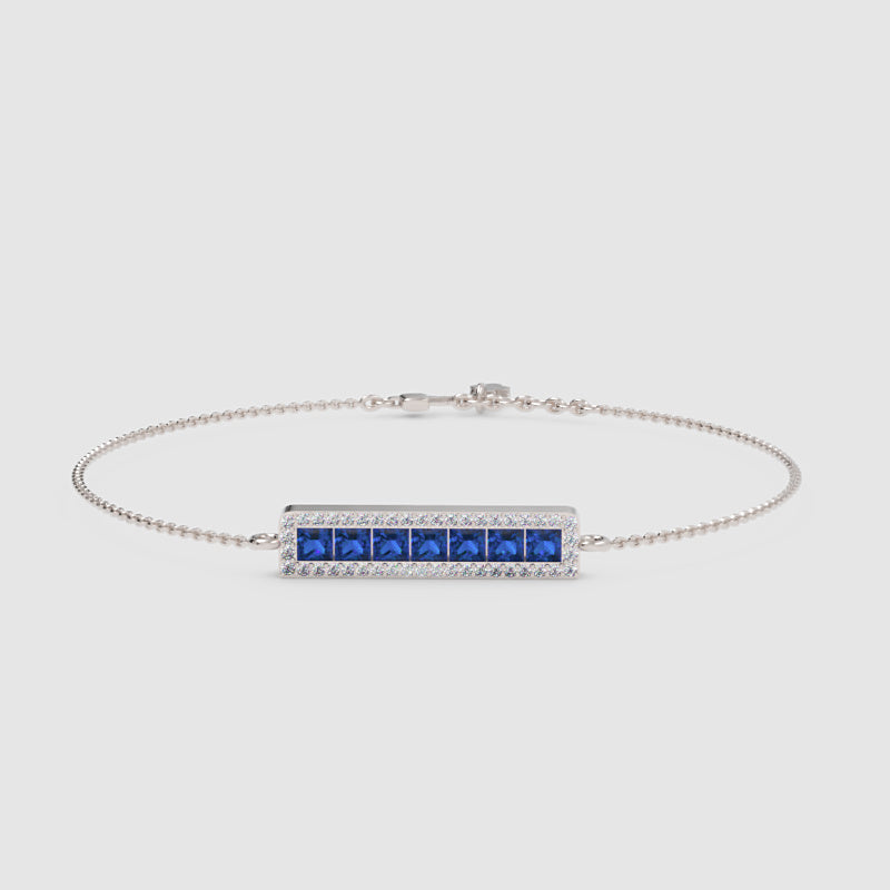 Blue Sapphire And Diamond Bar Bracelet - Three