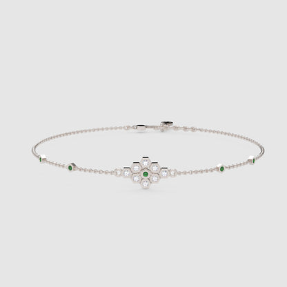 Diamond Cluster Bracelet With Green Emerald Accents - Nine