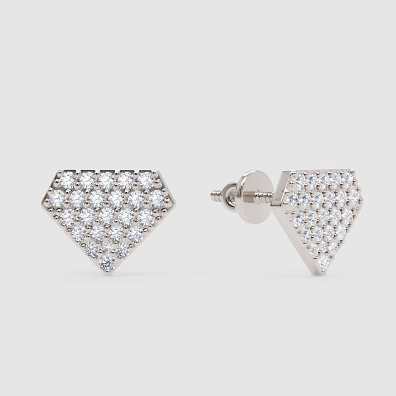 Pav Diamond Shield Stud Earrings - One