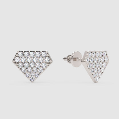 Pav Diamond Shield Stud Earrings - One