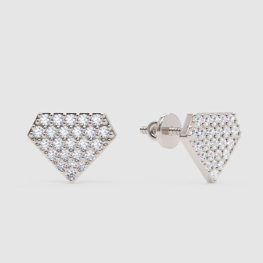 Pav Diamond Shield Stud Earrings - One