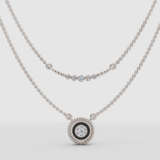 Layered Diamond Pendant Necklace With Beaded Chain Detail - One