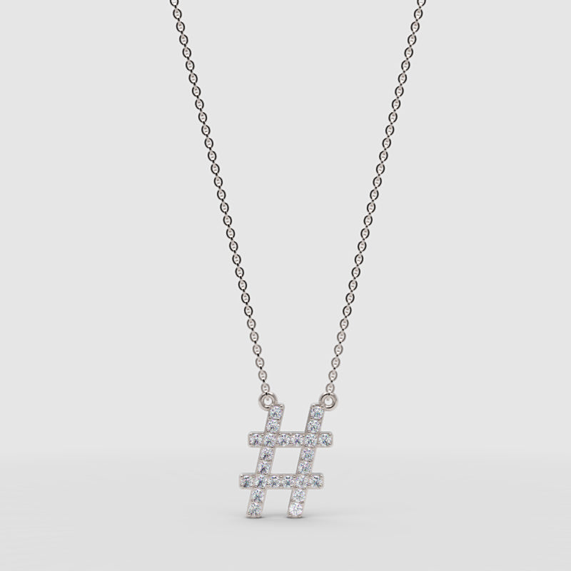 Hashtag Symbol Pendant Necklace With Pav Crystals - One