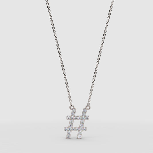 Hashtag Symbol Pendant Necklace With Pav Crystals - One