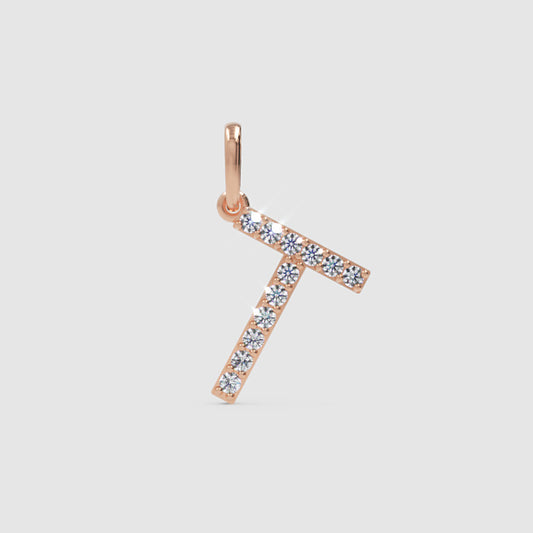 Rose Gold Diamond Letter T Initial Pendant Charm