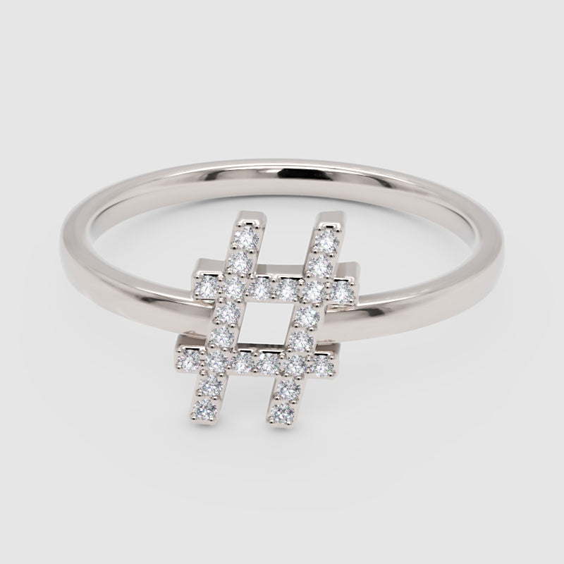 Diamond Hashtag Symbol Ring With Pav Stones - One