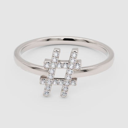 Diamond Hashtag Symbol Ring With Pav Stones - One