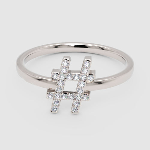 Diamond Hashtag Symbol Ring with Pav Stones