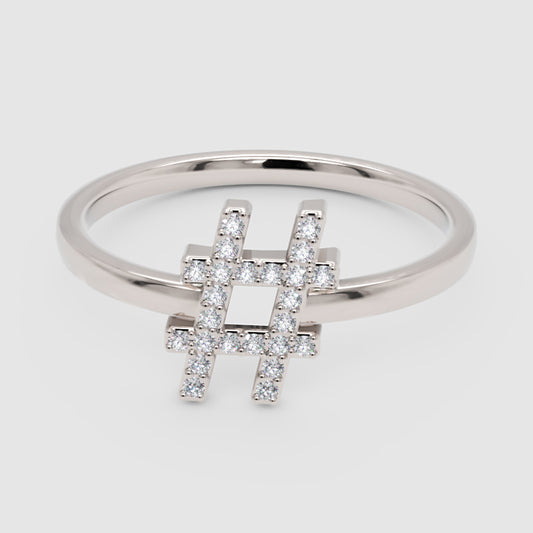 Diamond Hashtag Symbol Ring With Pav Stones - One