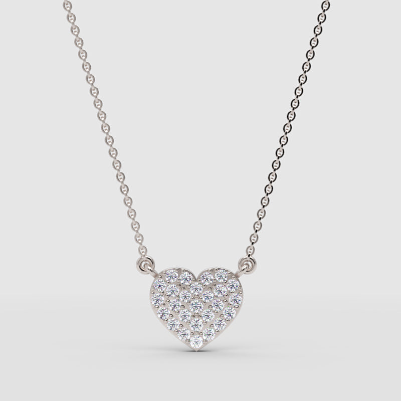 Pav Heart Pendant Necklace With Crystal Stones - One